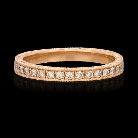 Engraved Diamond 18k Rose Gold Wedding Band
