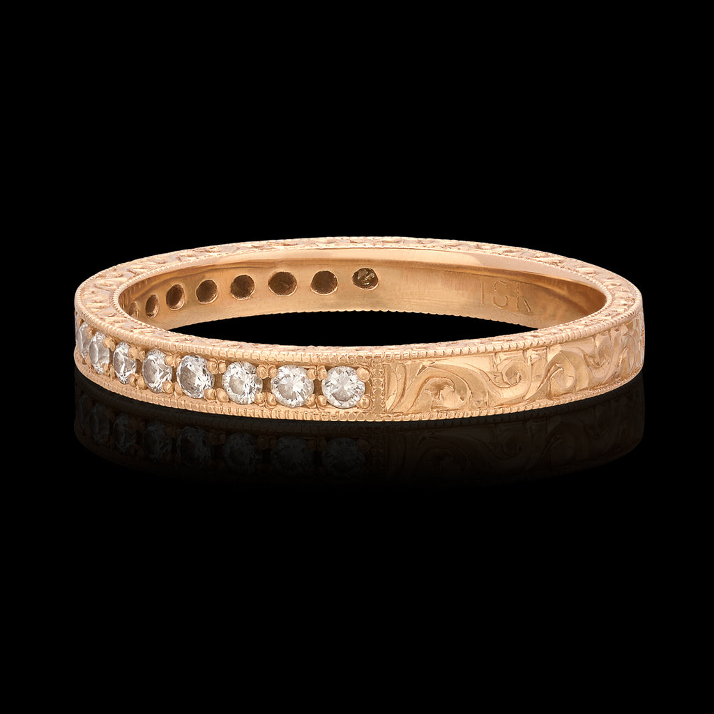 Engraved Diamond 18k Rose Gold Wedding Band