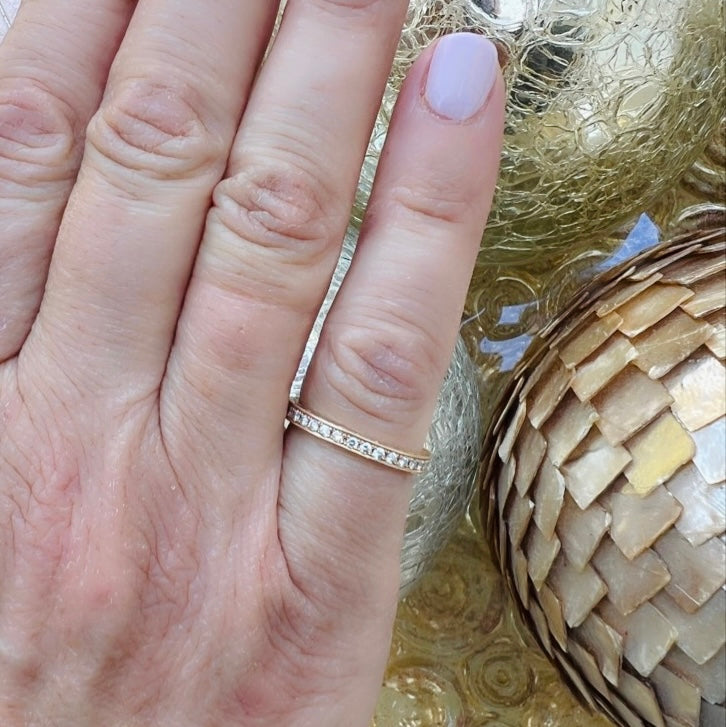 Engraved Diamond 18k Rose Gold Wedding Band