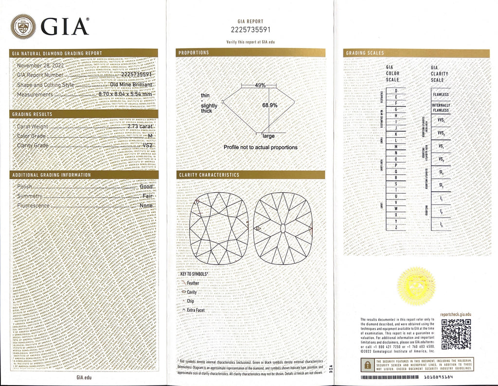 2.73 ct GIA Old Mine Cut Diamond Platinum Ring