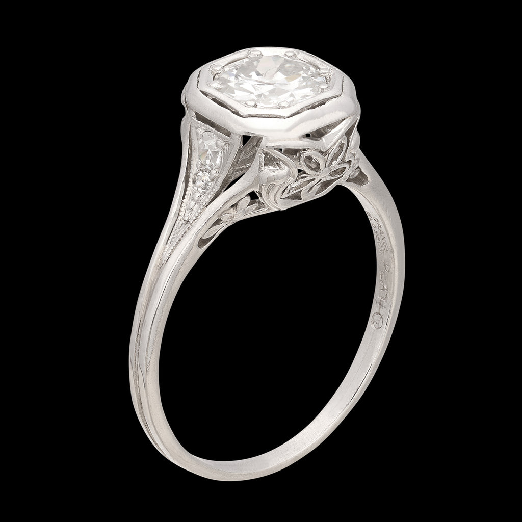 1.10 carat Old Euro Platinum & Diamond Ring