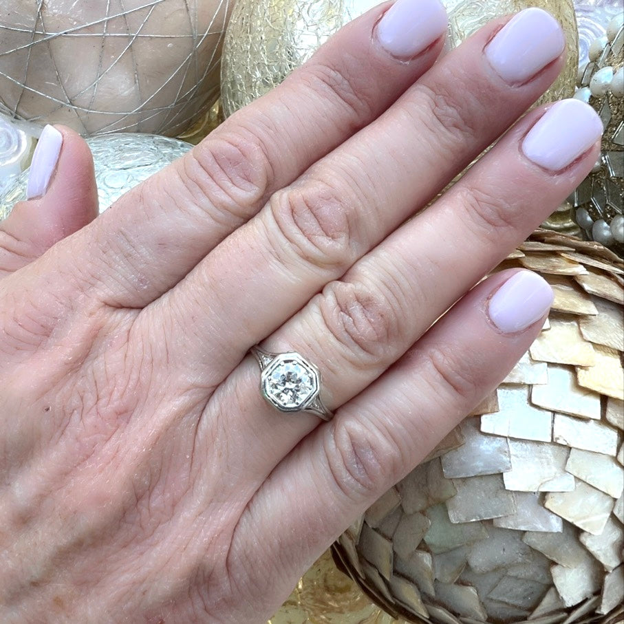 1.10 carat Old Euro Platinum & Diamond Ring