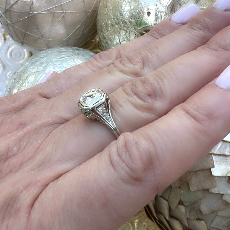 1.10 carat Old Euro Platinum & Diamond Ring