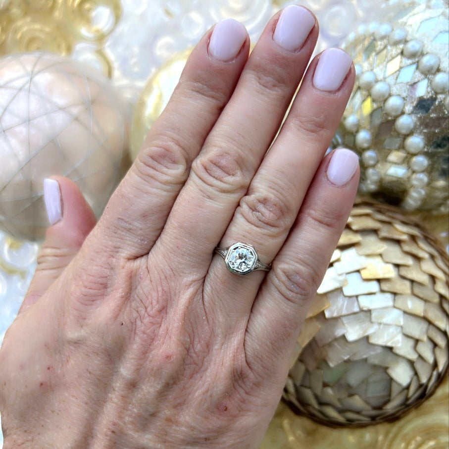 1.10 carat Old Euro Platinum & Diamond Ring