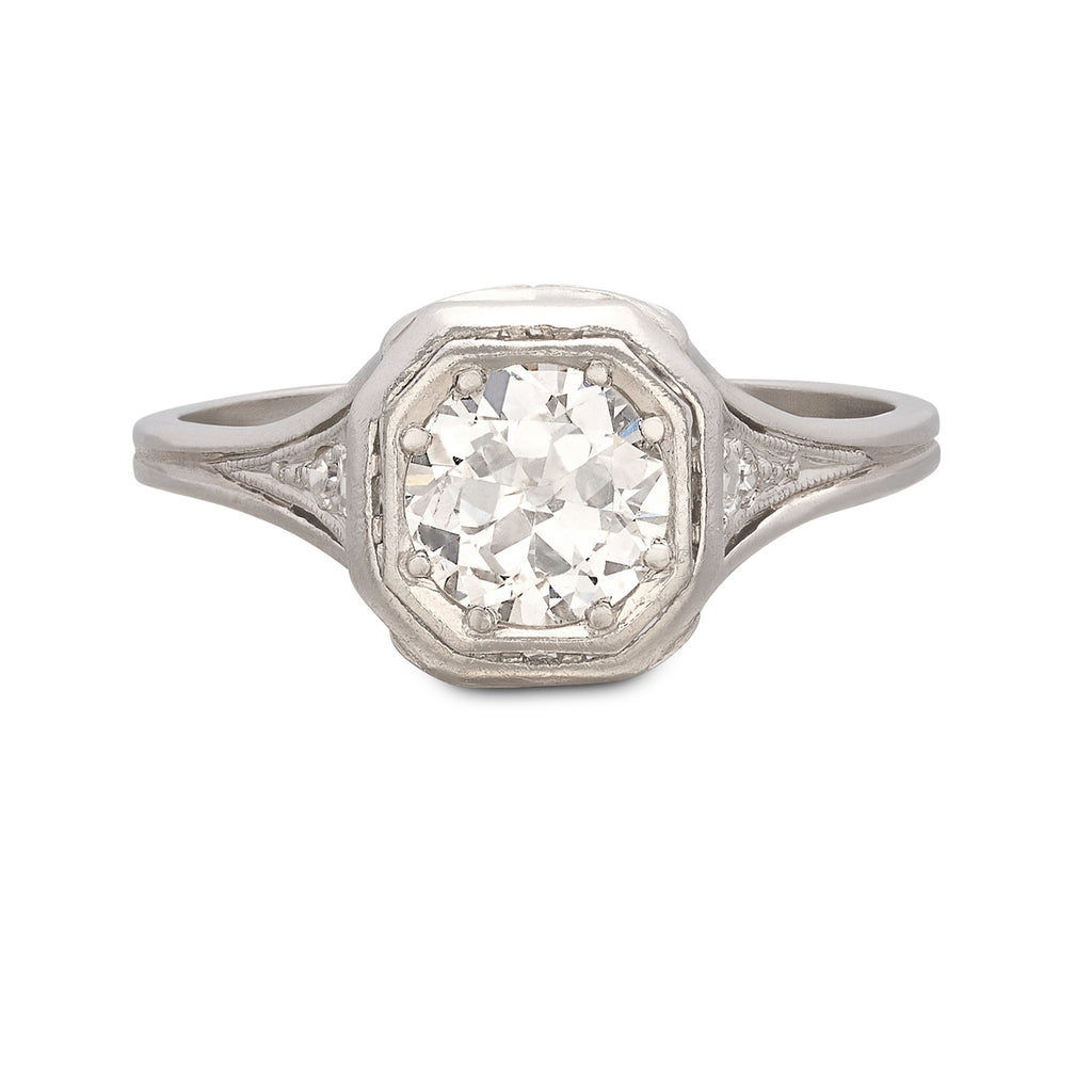 1.10 carat Old Euro Platinum & Diamond Ring