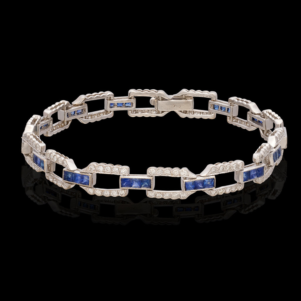 Art Deco Style Sapphire & Diamond 18k White Gold Bracelet