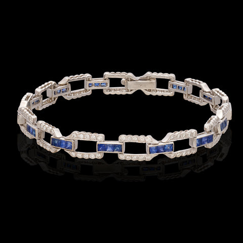 Art Deco Style Sapphire & Diamond 18k White Gold Bracelet