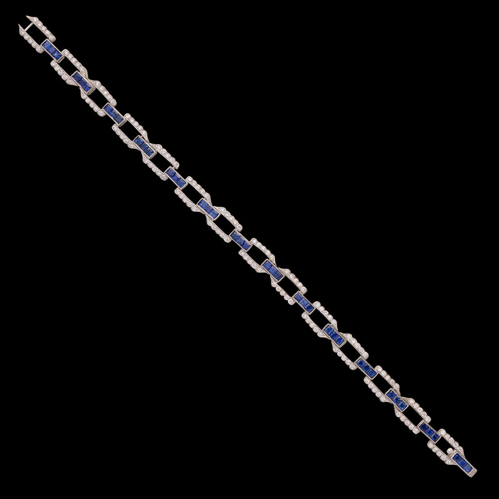 Art Deco Style Sapphire & Diamond 18k White Gold Bracelet