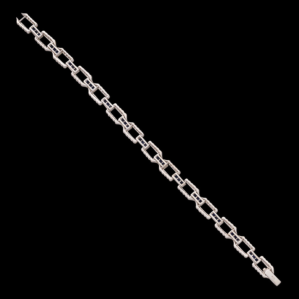 Art Deco Style Sapphire & Diamond 18k White Gold Bracelet