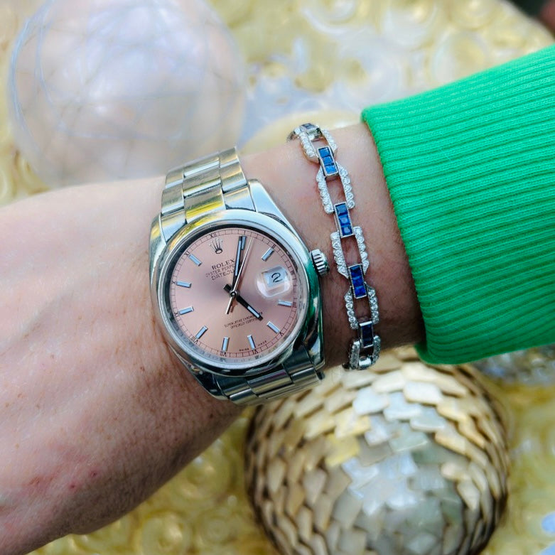 Art Deco Style Sapphire & Diamond 18k White Gold Bracelet