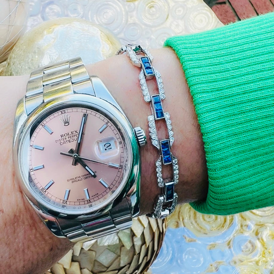 Art Deco Style Sapphire & Diamond 18k White Gold Bracelet