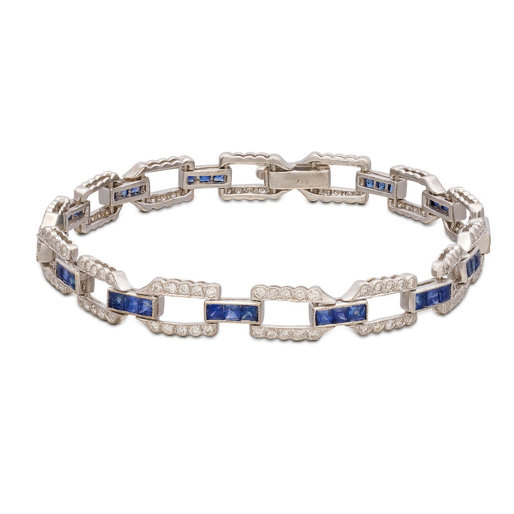 Art Deco Style Sapphire & Diamond 18k White Gold Bracelet