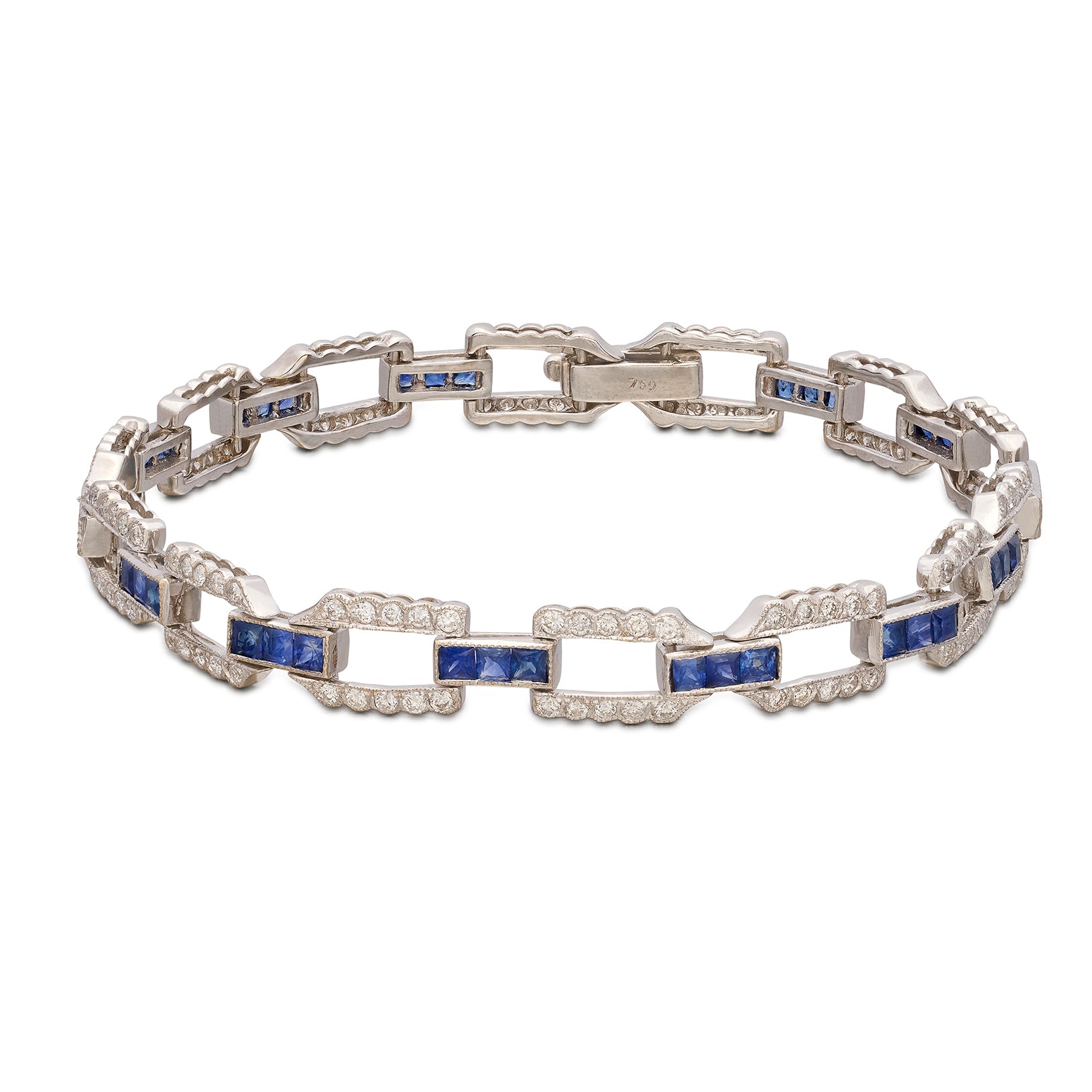 BELLE ÉPOQUE Sapphire Bracelet 18K WG Belle Epoque Bracelet Art Deco Geometric CZ Delicate Blue