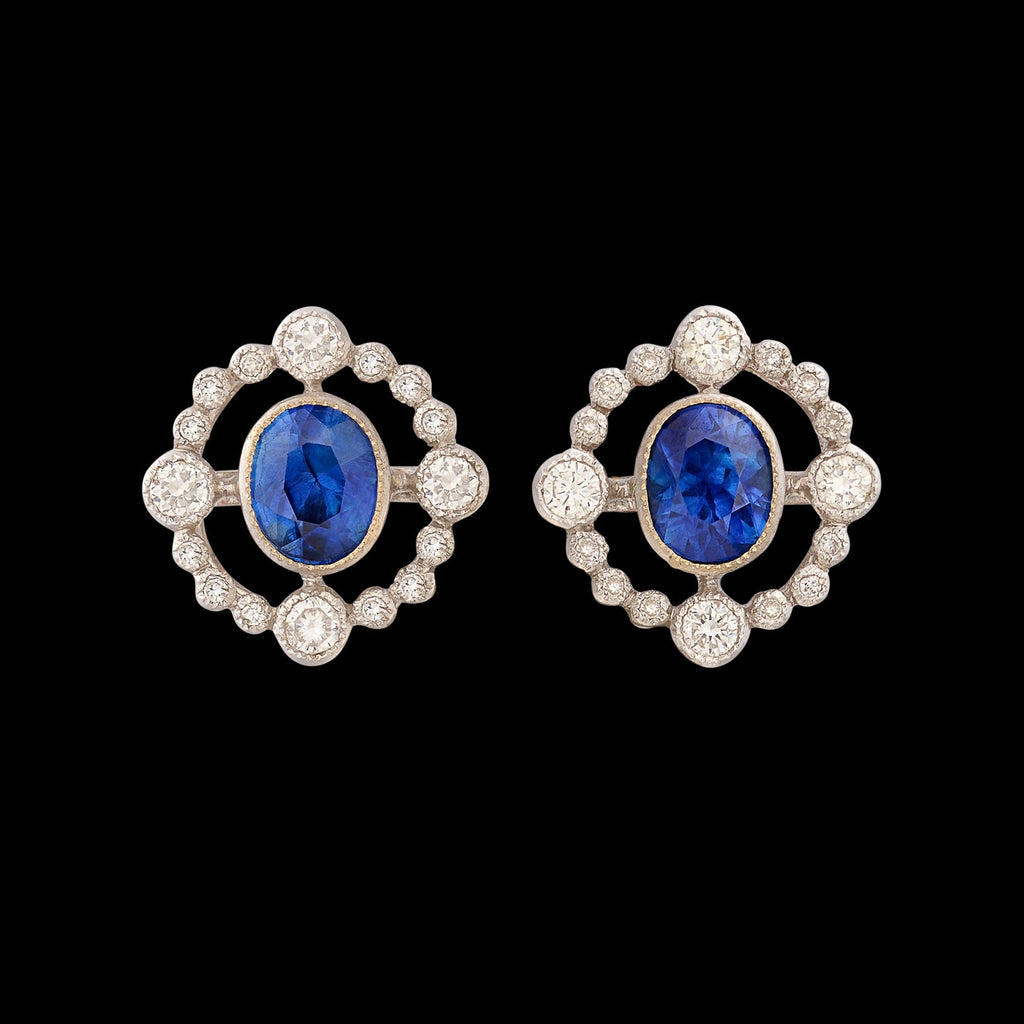 Elegant Sapphire & Diamond 18k White Gold Earrings