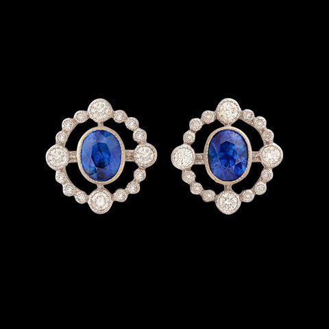 Elegant Sapphire & Diamond 18k White Gold Earrings