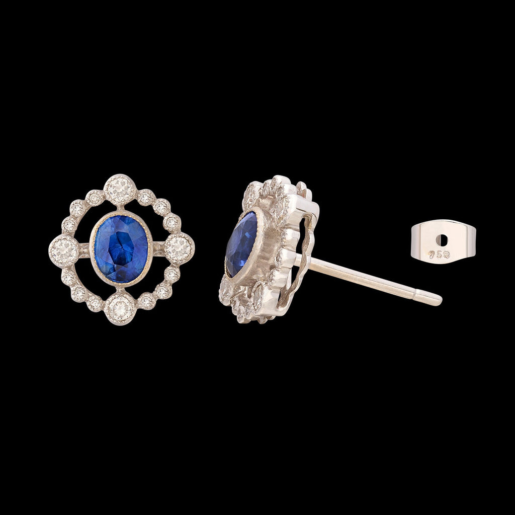 Elegant Sapphire & Diamond 18k White Gold Earrings