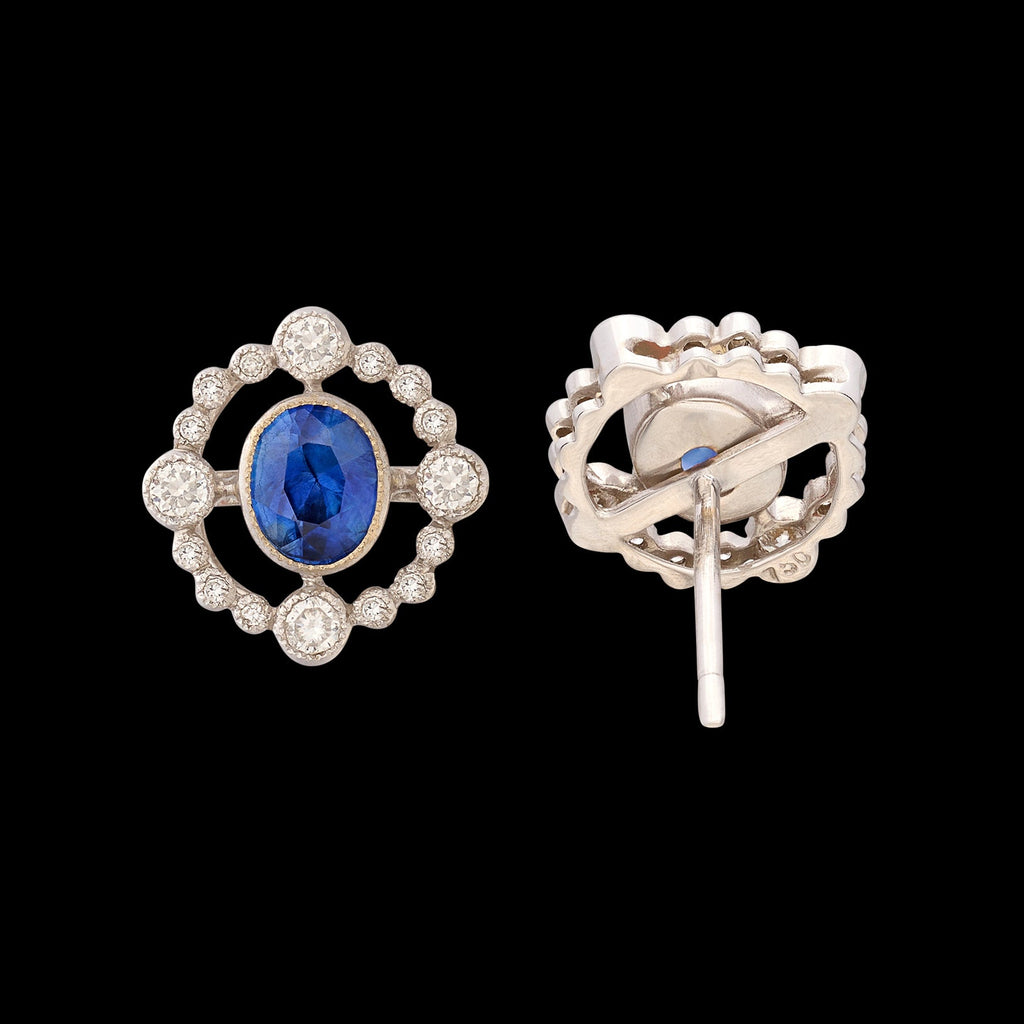 Elegant Sapphire & Diamond 18k White Gold Earrings