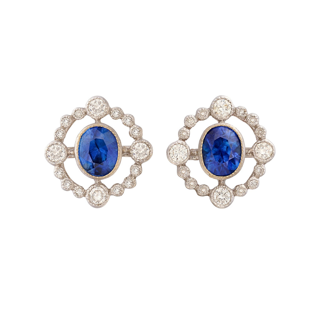 Elegant Sapphire & Diamond 18k White Gold Earrings