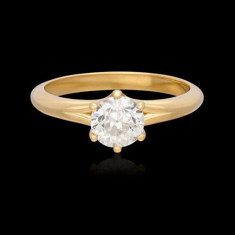 Custom 18k Yellow Gold GIA Old European Cut Diamond Ring