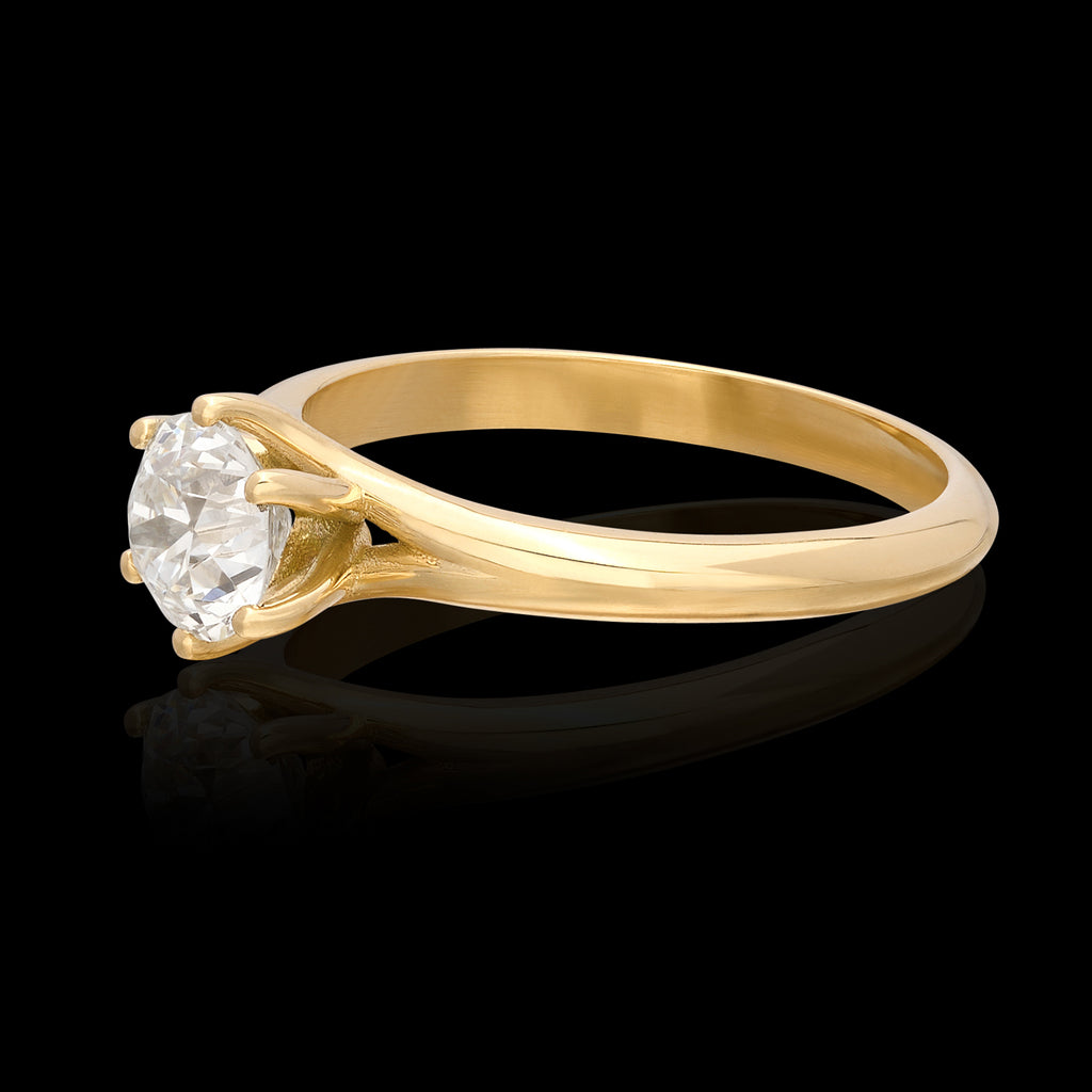 Custom 18k Yellow Gold GIA Old European Cut Diamond Ring