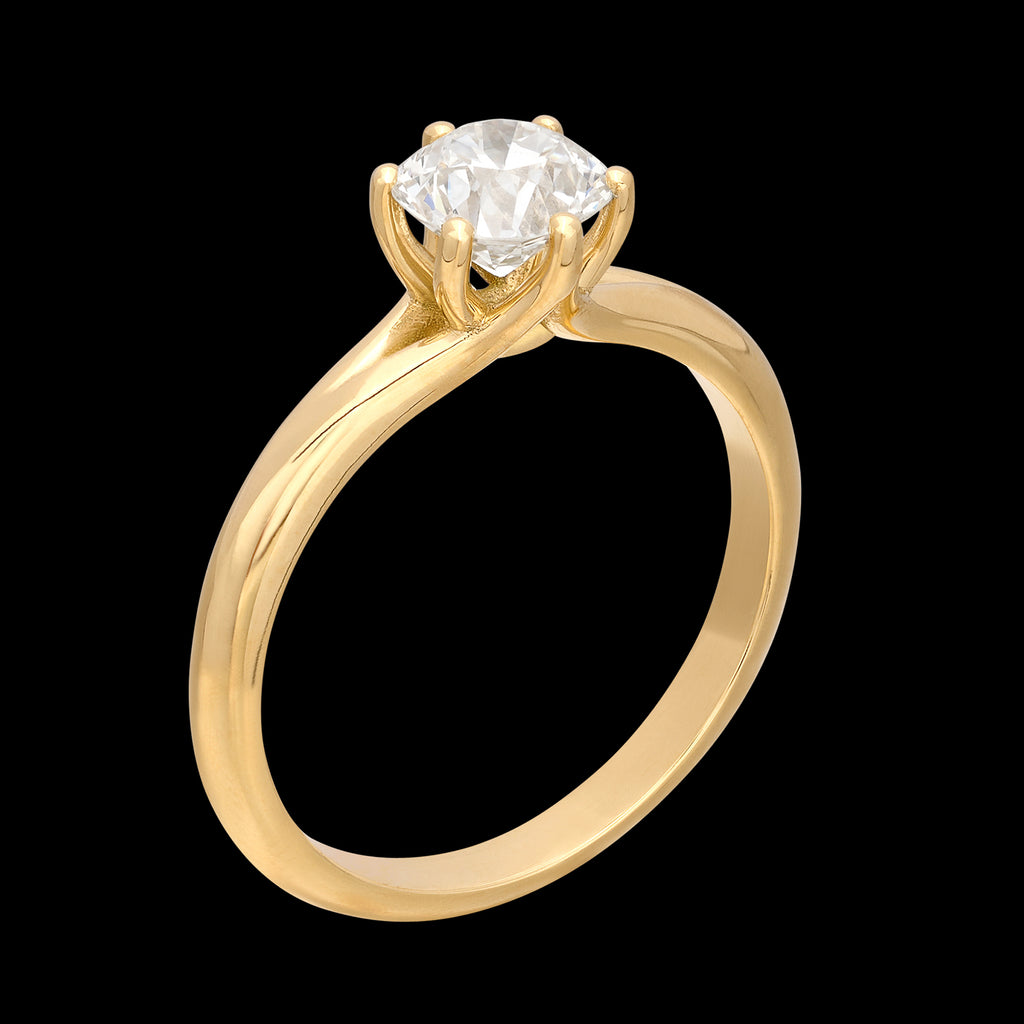 Custom 18k Yellow Gold GIA Old European Cut Diamond Ring