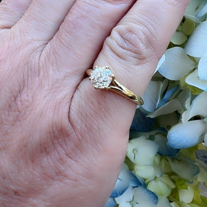 Custom 18k Yellow Gold GIA Old European Cut Diamond Ring