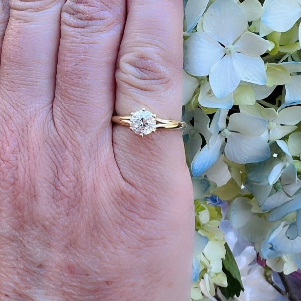 Custom 18k Yellow Gold GIA Old European Cut Diamond Ring