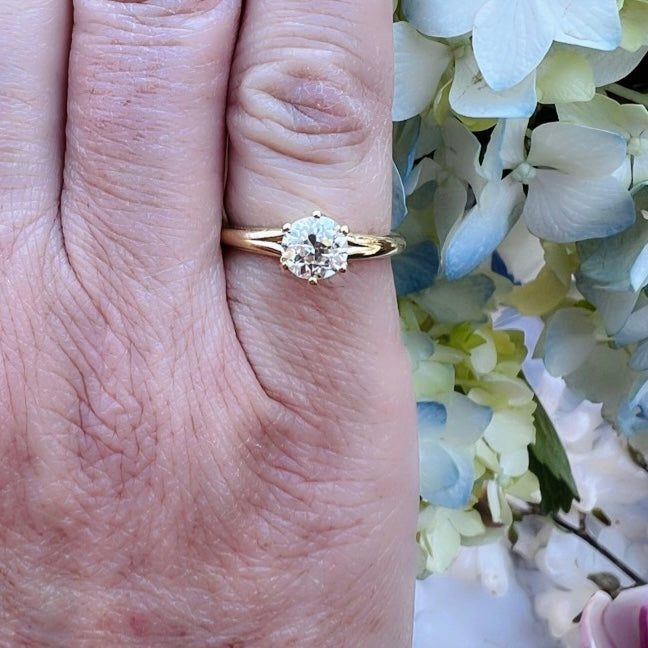 Custom 18k Yellow Gold GIA Old European Cut Diamond Ring