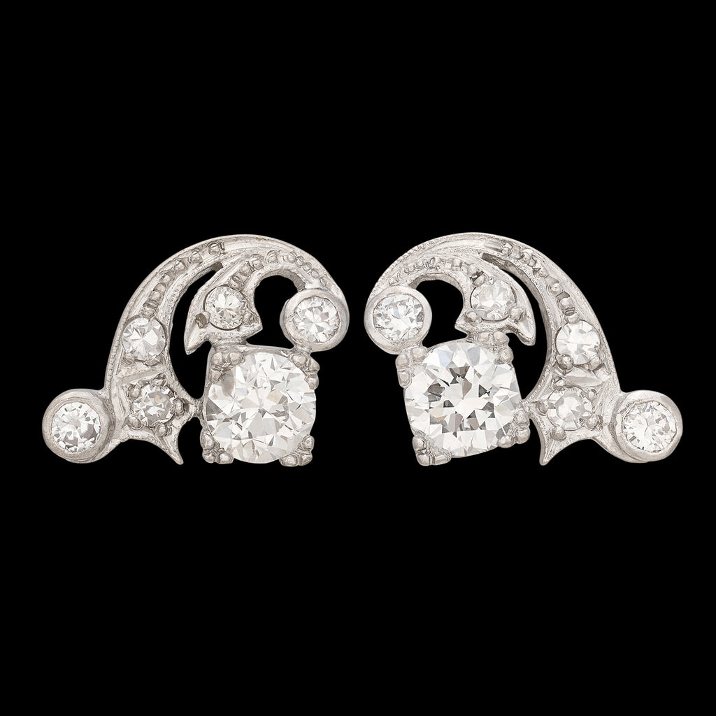 Estate Art Deco Platinum Diamond Earrings