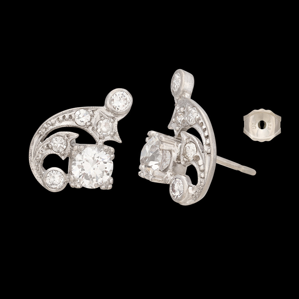Estate Art Deco Platinum Diamond Earrings