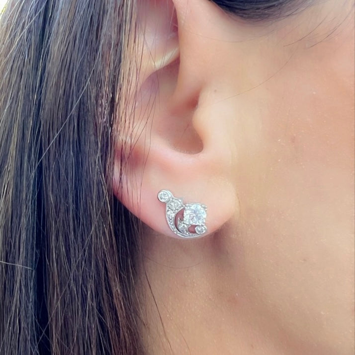 Estate Art Deco Platinum Diamond Earrings