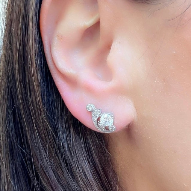 Estate Art Deco Platinum Diamond Earrings