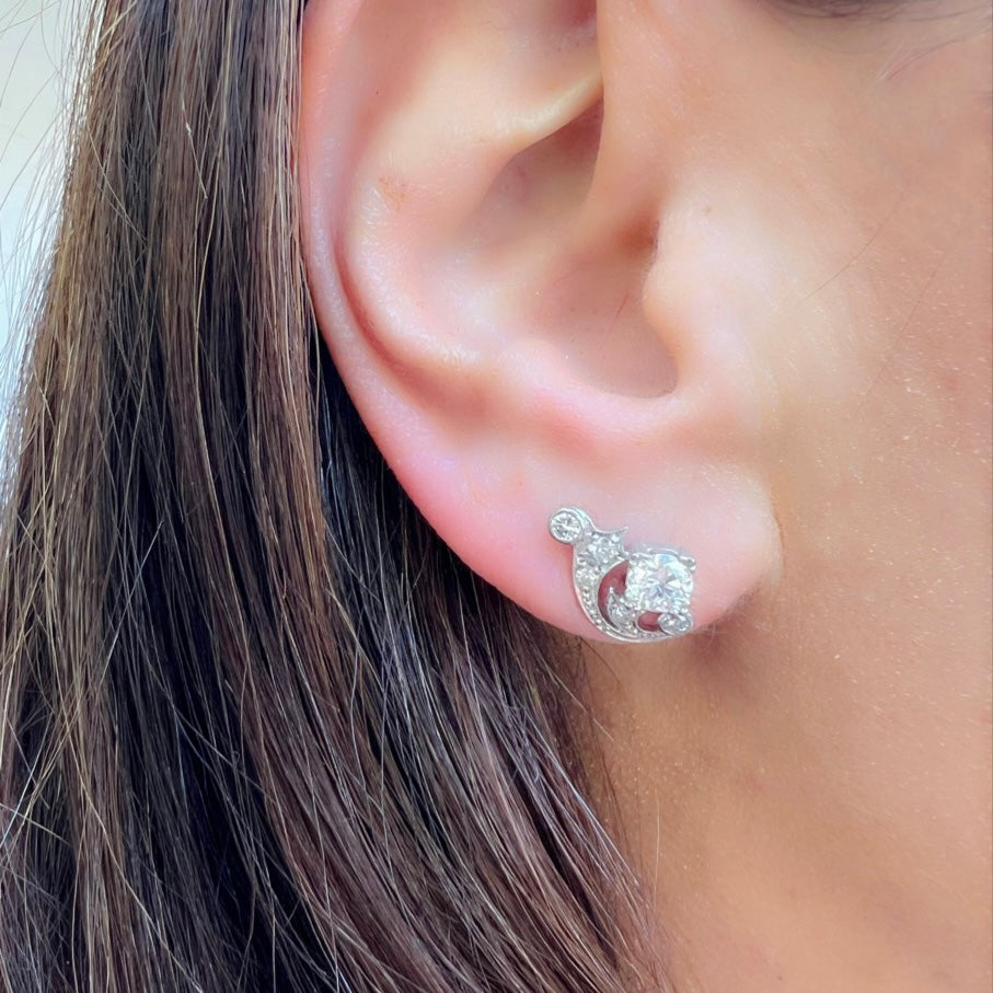 Estate Art Deco Platinum Diamond Earrings