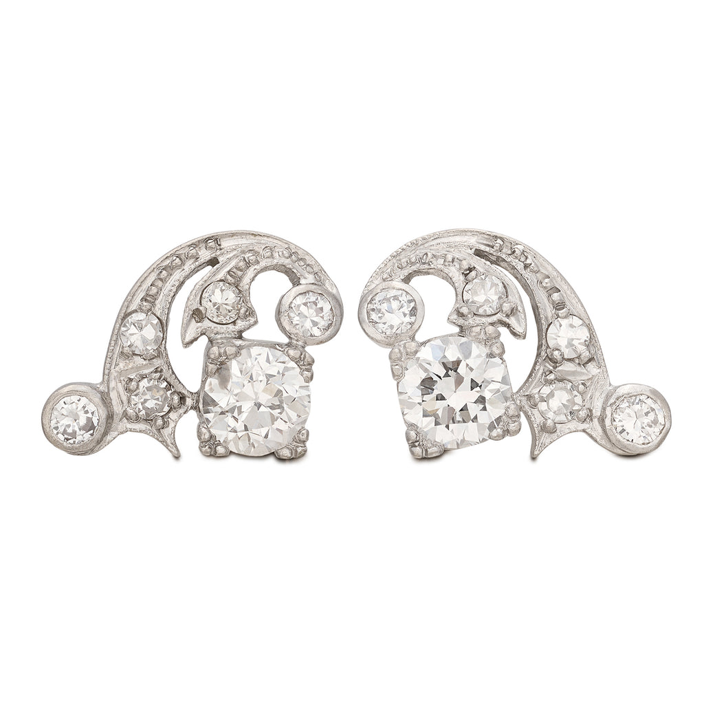 Estate Art Deco Platinum Diamond Earrings