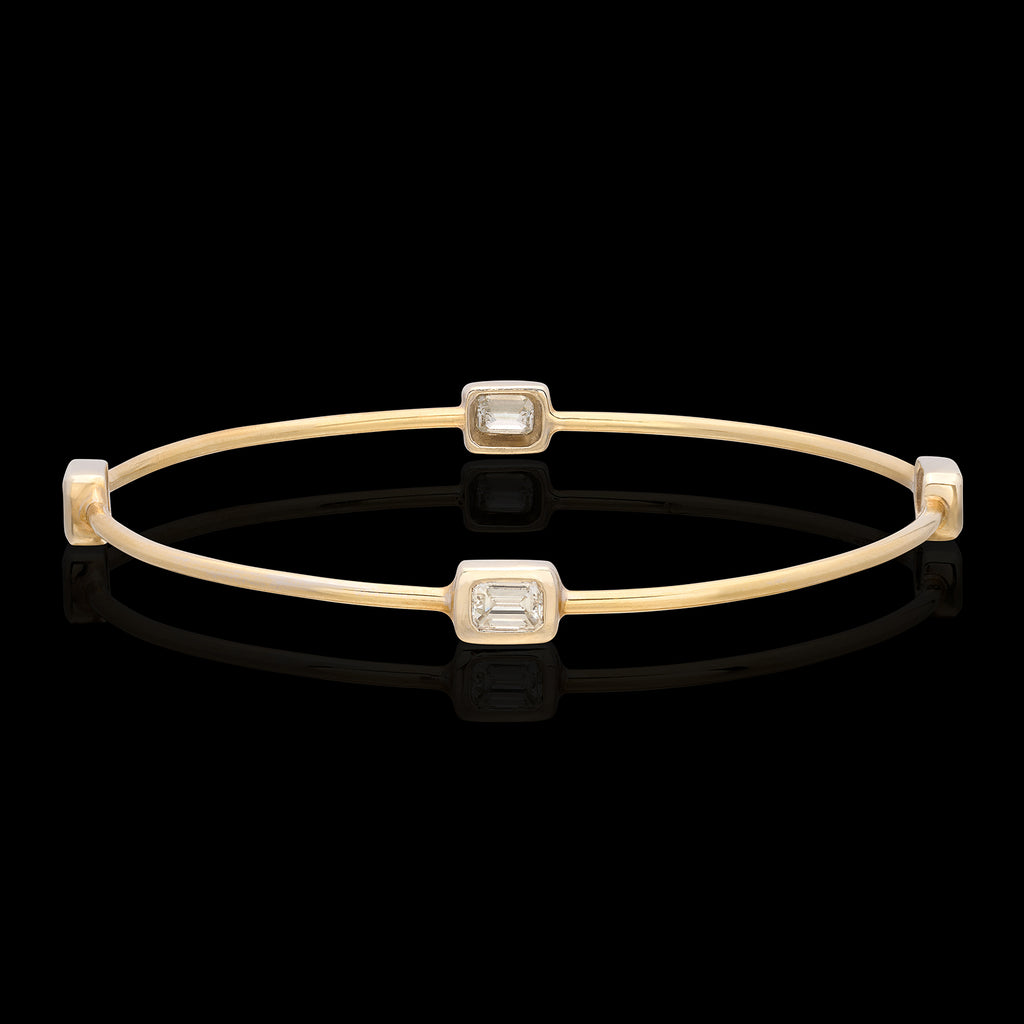 Emerald Cut Diamond 18k Gold Bangle Bracelet