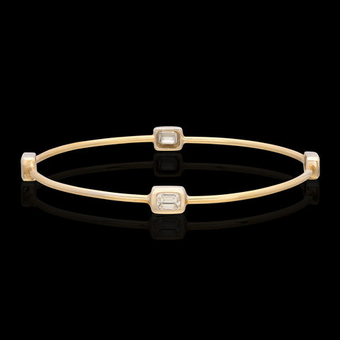 Emerald Cut Diamond 18k Gold Bangle Bracelet