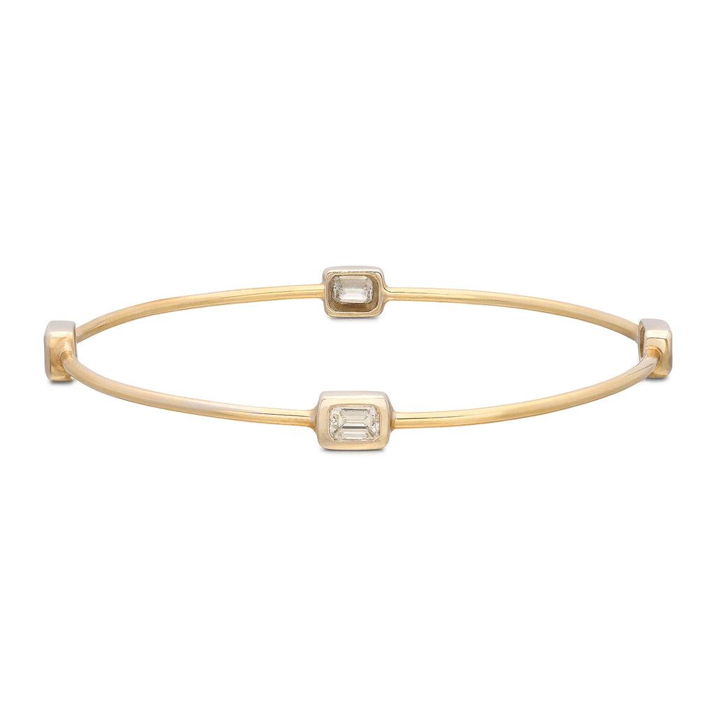 Emerald Cut Diamond 18k Gold Bangle Bracelet