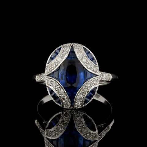 Sapphire & Diamond Oval Shaped Ring