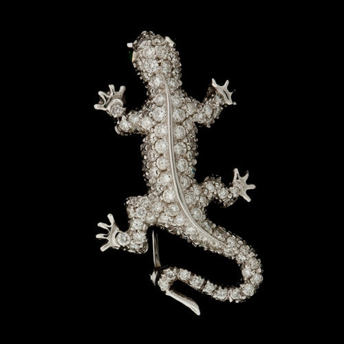 Small Diamond Gecko 18KT Pin