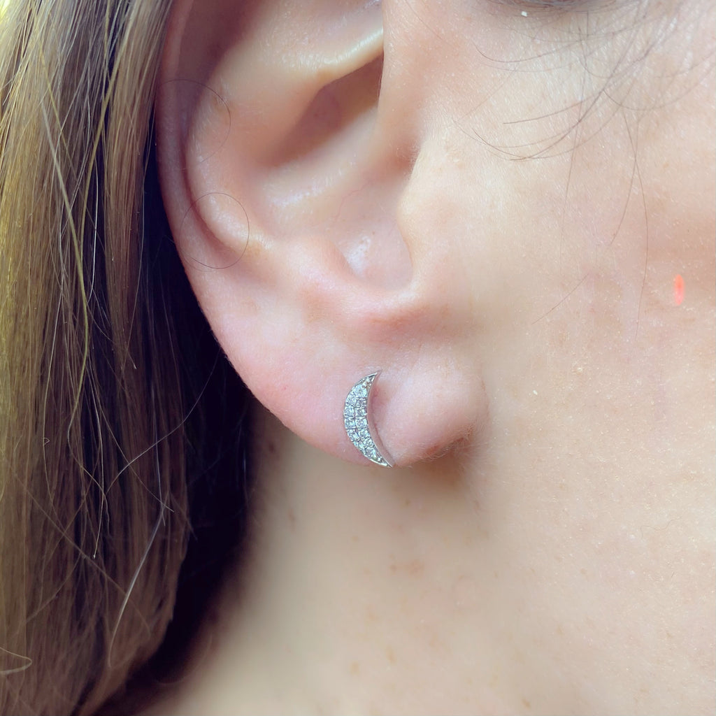 "Small Crescent Moon" Diamond & Rose Gold Earrings