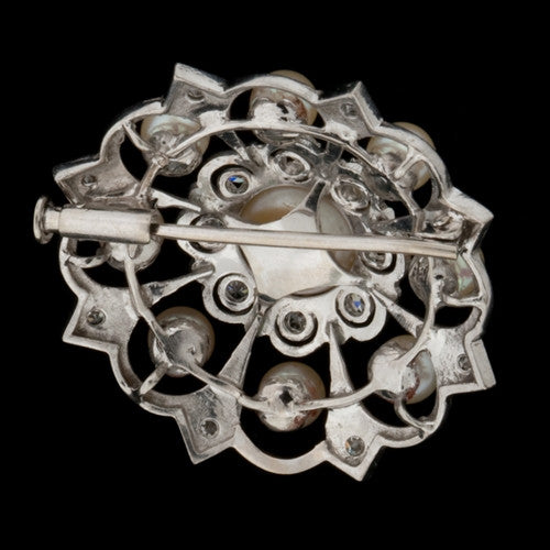 Snowflake Pearl & Diamond Brooch1