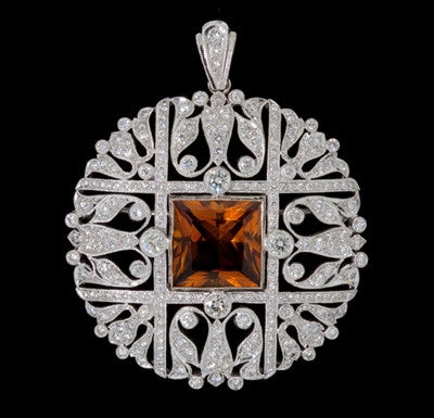 Topaz, Diamond Brooch  Pendant
