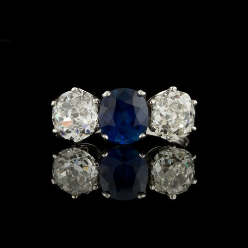 Tri-Stone Diamond & Sapphire Ring