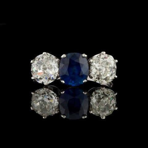 Tri-Stone Diamond & Sapphire Ring