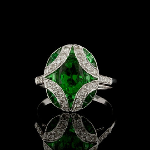 Tsavorite, Diamond Oval Shaped Ring
