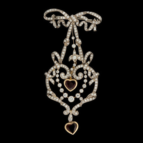 Vintage Diamond & Ruby Heart Pin