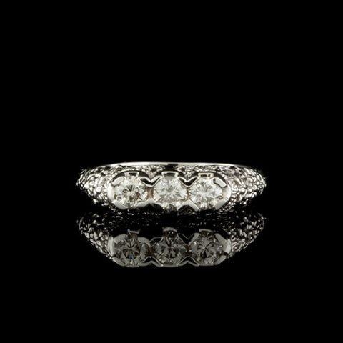 Vintage Filagree 3-Stone Diamond Ring
