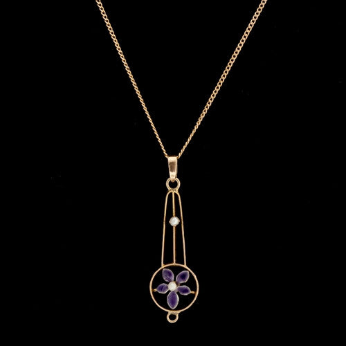 Vintage Gold Enamel Flower Necklace