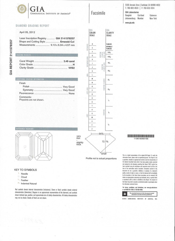 GIA 2.49-ct H/VVS2 Emerald Cut Loose Diamond