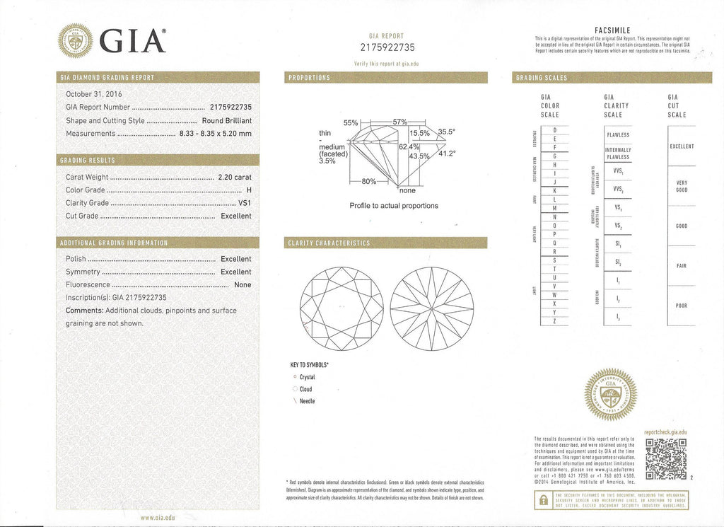 GIA 2.20-ct H/VS1 Round Brilliant Loose Diamond